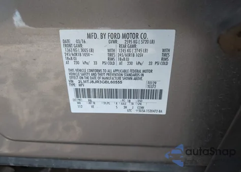 2016 Lincoln Mkx Premiere z USA, uszkodzony, nr VIN 2LMTJ8JR3GBL60555